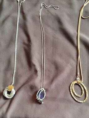 Lot of Silver-tone Necklaces One with Deep Blue Teardrop Pendant